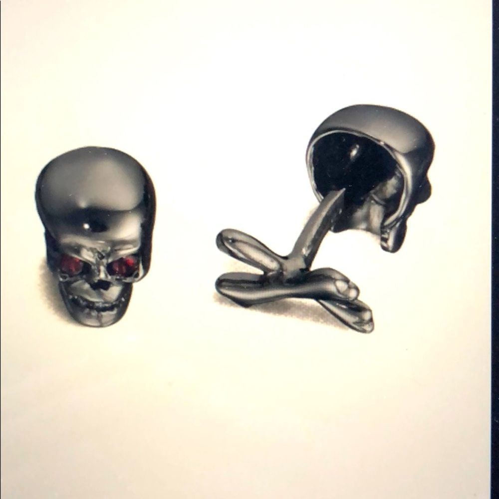 Robin Rotenier 925 Sterling Silver Skull Cufflinks Red Stone Eyes NEW